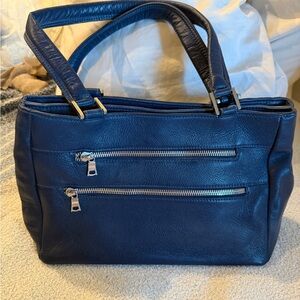 SAS Classic Navy Leather Shoulder Bag